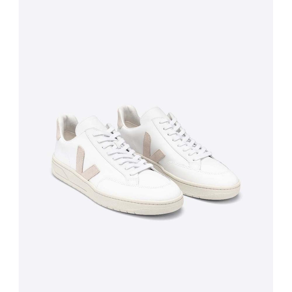 Men's Veja V-12 LEATHER Sneakers White/Pink | ZA 342OKI